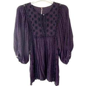 Free People Size S Eggplant embroidered long blouse or mini dress